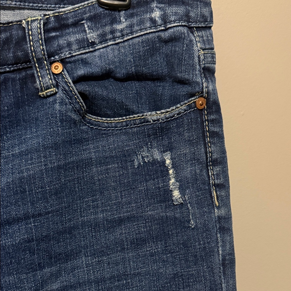 Seven7 Women’s Cuffed Distressed Deep Blue Cropped Jeans – Size 10 - Picture 9 of 16